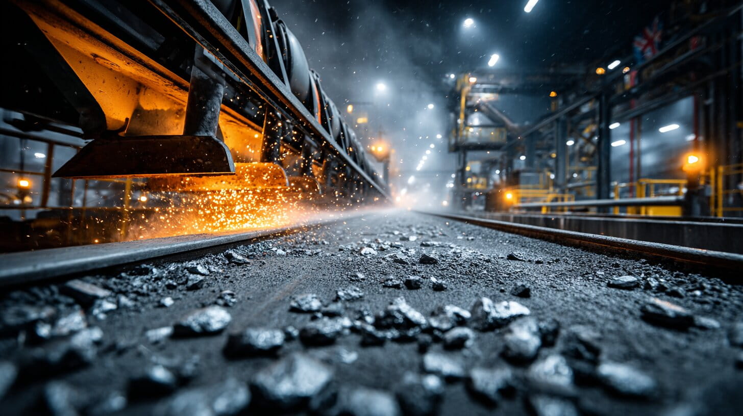 A modern rare earth mineral processing facility with conveyor belts and industrial equipment